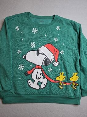 Peanuts Light Up Green Snoopy Holiday Sweatshirt with Battery Pack Size XXL